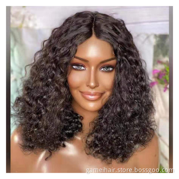 best wholesale peruvian natual curly cuticle aligned short dc bob human hair glueless hd transparent 4*4 13*4 lace front wigs